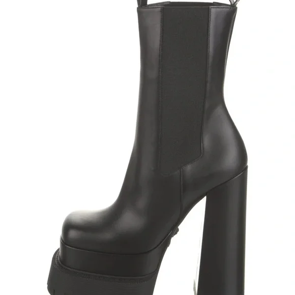 VERSACE | Black block platform aevitas Versace lug sole designer leather boot - Picture 2 of 16